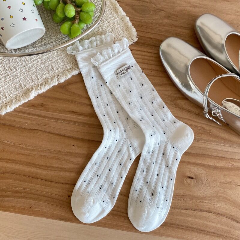 Slight Bounce Elegant Polka Dots Mid-Calf Socks