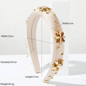 Luxurious Series Retro Flower Solid Color Fabric Rhinestone Hair Bands h5 Picture3