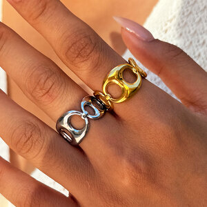 Simple Series Daily Irregular Shape Stainless Steel Waterproof Gold Color Women's Statement Rings h5 Picture2