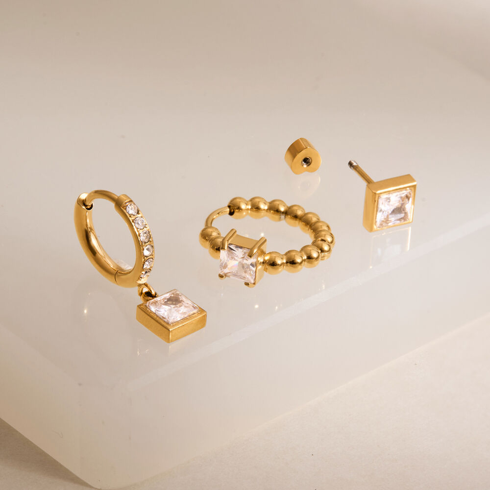 Luxurious Series Simple Rectangle Stainless Steel Waterproof Gold Color Zircon Women's Earring Sets Picture3