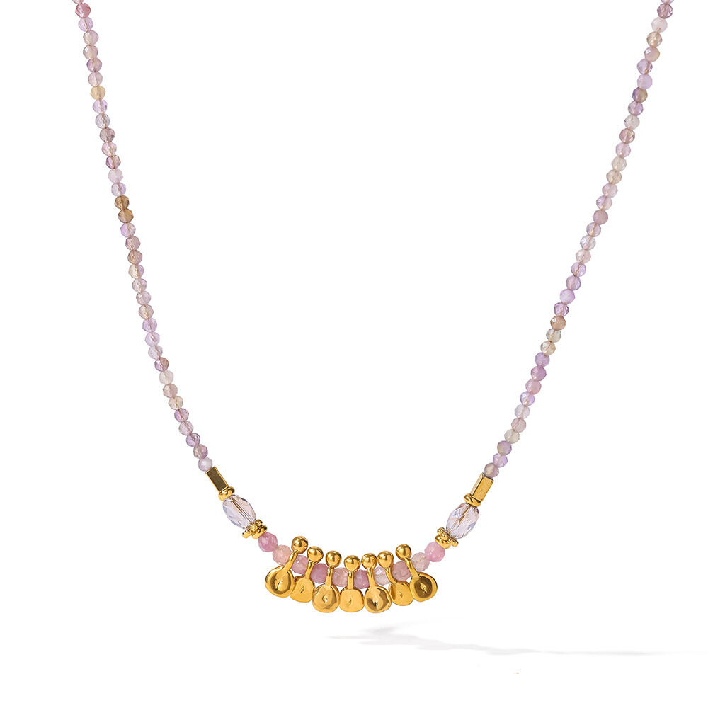 Collar de cuentas para mujer de la serie Simple Daily con forma geométrica, de acero inoxidable, resistente al agua y color dorado. h5 Imagen4
