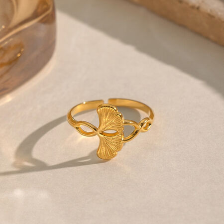 Statement-Ringe aus blattförmigem, wasserdichtem Edelstahl in Goldfarbe