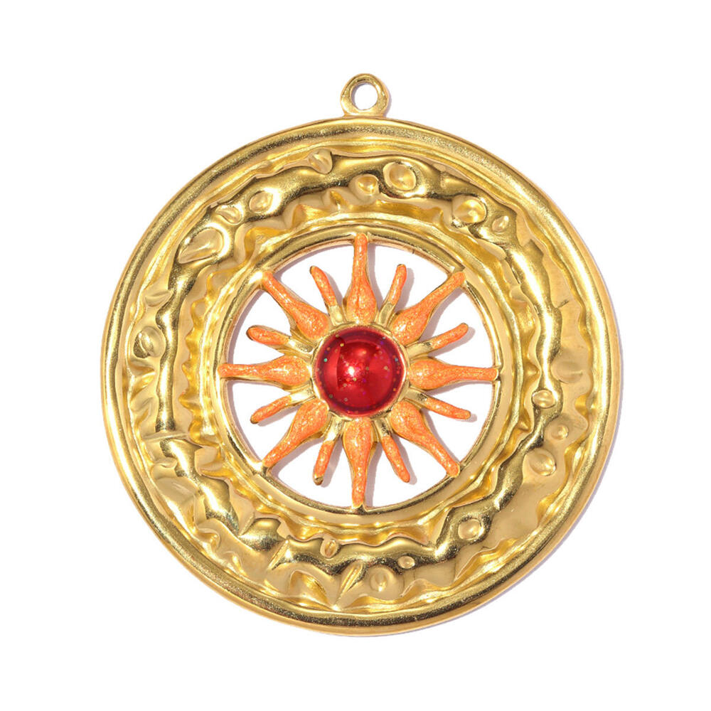 Colgantes de lujo para mujer, de acero inoxidable, color dorado, con diseño de cruz y flor, hechos a mano. Imagen3