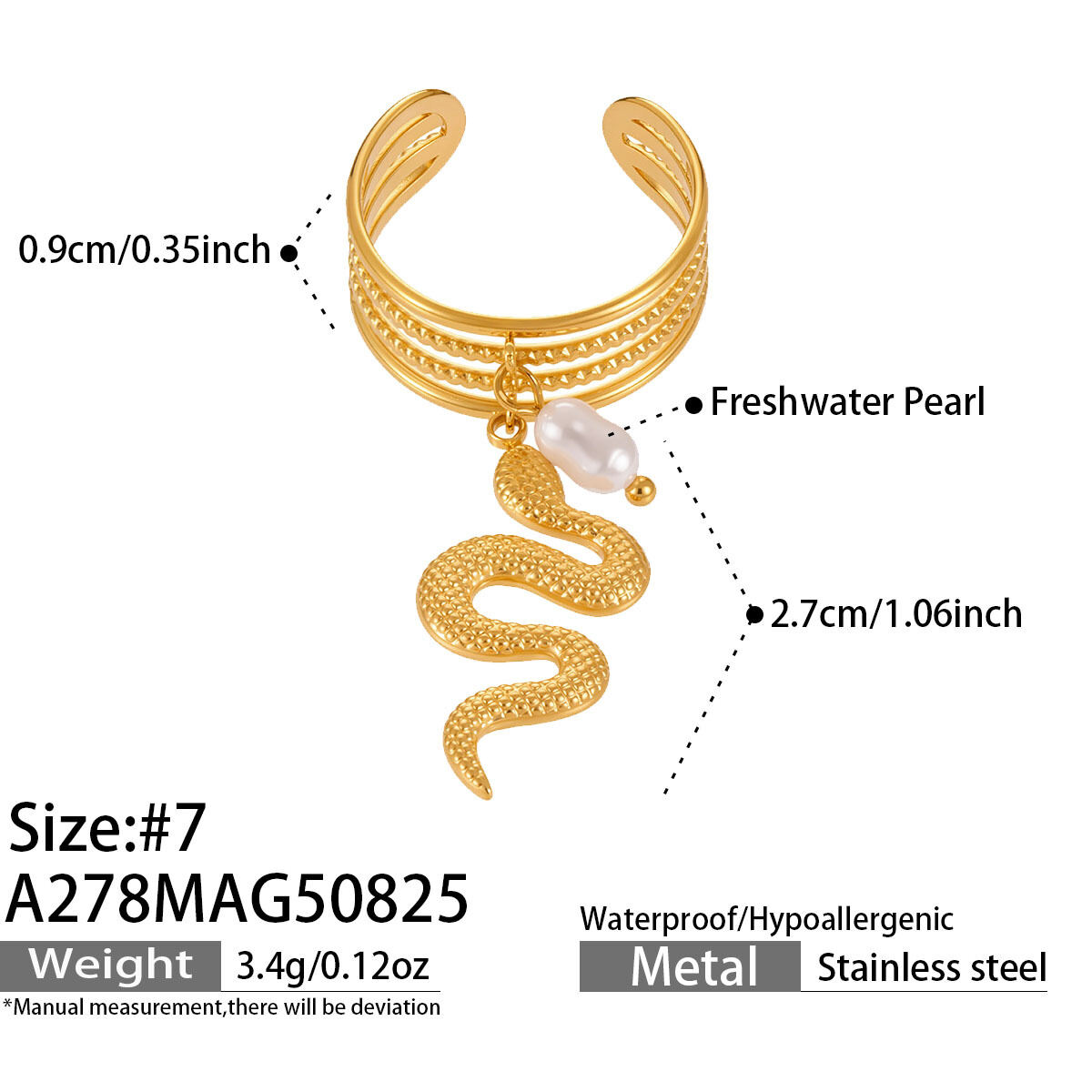 Luxe Punk Snake Serie Roestvrijstalen Waterdichte Gouden Statement Ringen h5 