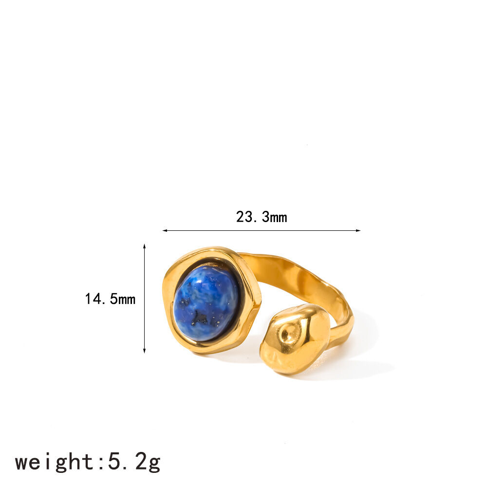 Classic Series Stainless Steel Waterproof Gold Color Natural Stone Gemstone Rings