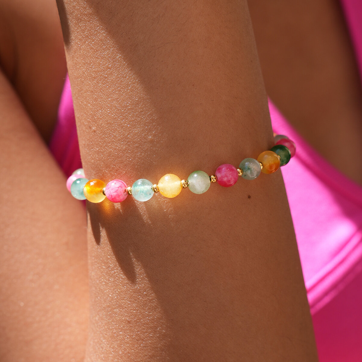 Simple Daily Circle Stainless Steel Waterproof   Gold Color  Women's Beaded Bracelets 2
