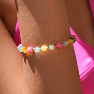 Simple Daily Circle Stainless Steel Waterproof Gold Color Women's Beaded Bracelets h5 Picture2