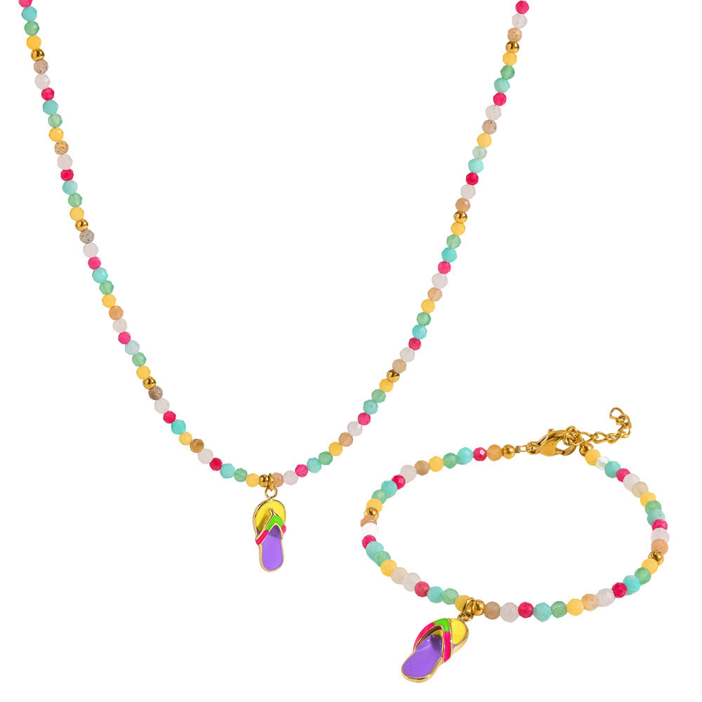 Conjuntos de joyería para mujer de acero inoxidable, acrílico color oro, con forma geométrica, sencillos y dulces, resistentes al agua. h5 Imagen5