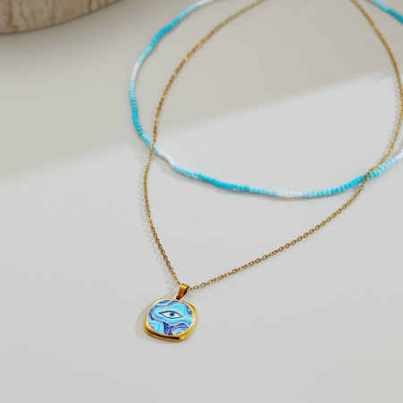 Simple Series Daily Devil's Eye Chain Stainless Steel Waterproof Women's Beaded Necklace 2