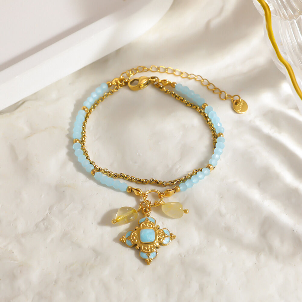 Romantic Series Sweet Flower Beads Crystal Gold Color Women's Beaded Bracelets h5Picture3