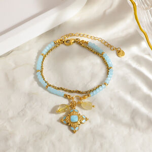 Romantic Series Sweet Flower Beads Crystal Gold Color Women's Beaded Bracelets h5 Picture3