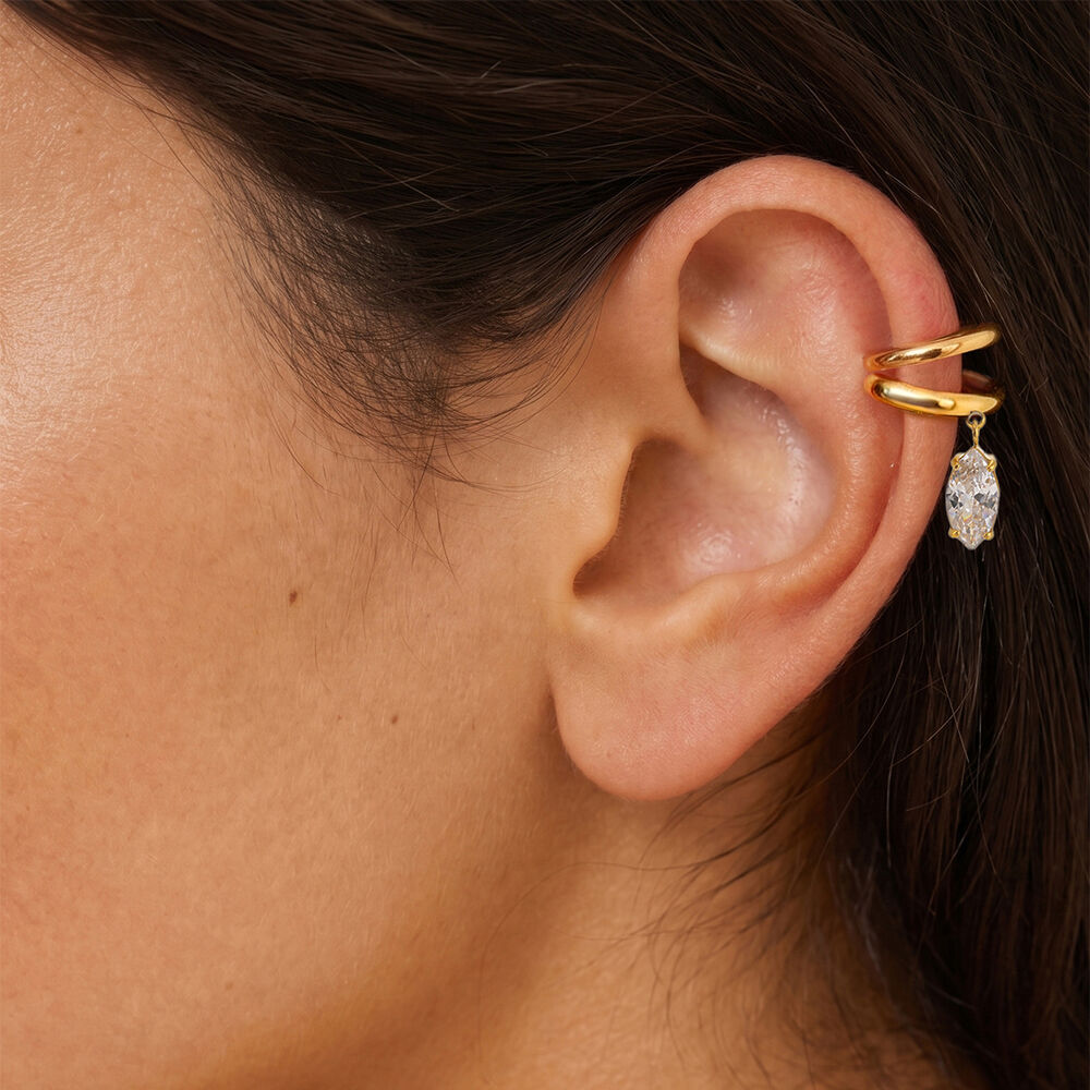 Luxurious Series Classic Droplet Rectangle Stainless Steel Waterproof Gold Color Zircon Women's Ear Cuffs h5Picture3