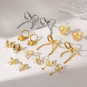 Simple Series Daily Bow Knot Geometric Shape Stainless Steel Waterproof Women's Stud Earrings h5 Picture2