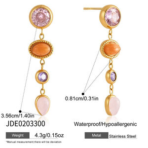 Pendientes colgantes retro de mujer con borla, acero inoxidable, impermeables, color dorado y circonita natural. h5
