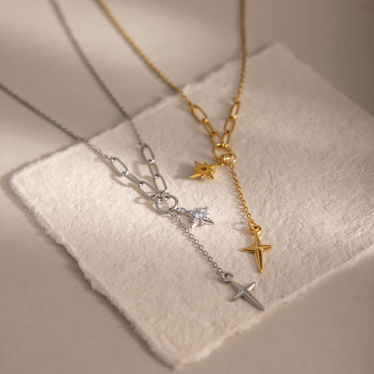 Einfache, wasserdichte Damen-Halskette mit Sternanhänger aus Edelstahl in Goldfarbe und Strass Bild3