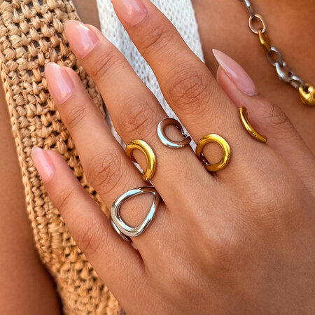 Simple Series Daily Irregular Shape Stainless Steel Waterproof Gold Color Statement Ring