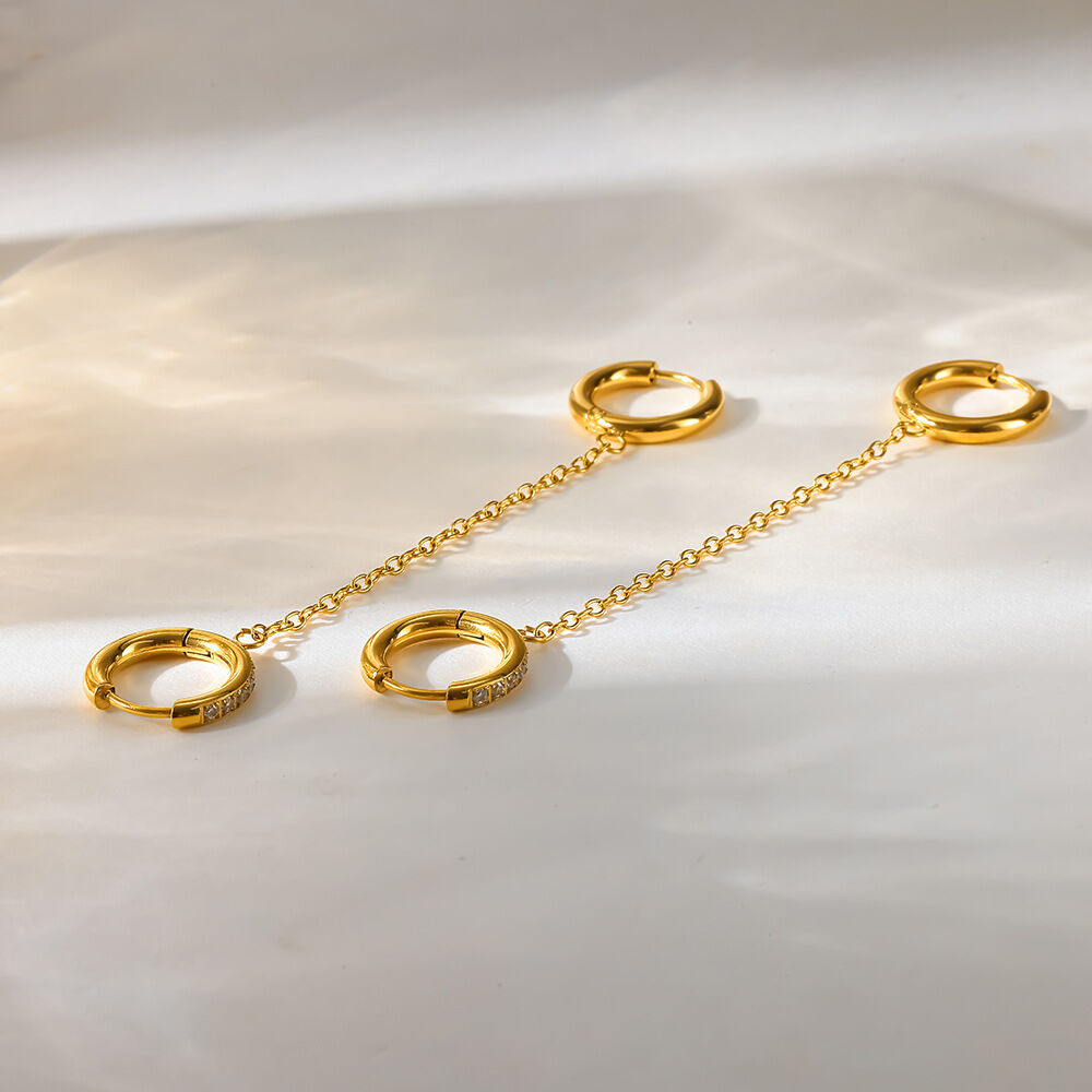 Simple Series Daily Ohrhänger aus Edelstahl in geometrischer Form, wasserdicht, goldfarben, mit Zirkonia-Fassung h5 Bild4