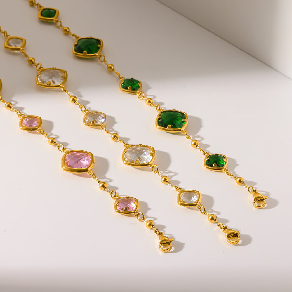 Pulseras de cadena para mujer de acero inoxidable, impermeables, color dorado y con diamantes de imitación, de la serie de lujo. h5 Imagen2