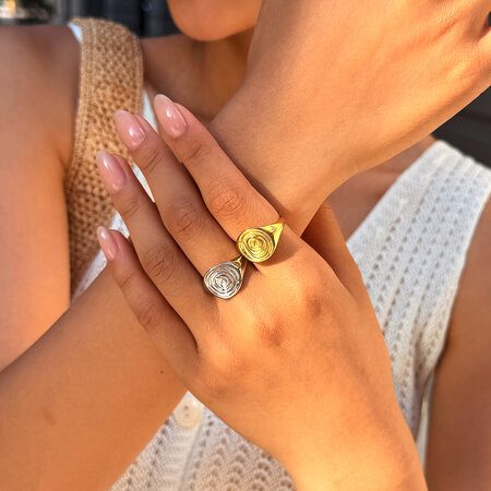 Simple Series Retro Circle Stainless Steel Waterproof Gold Color Women's Statement Rings 2