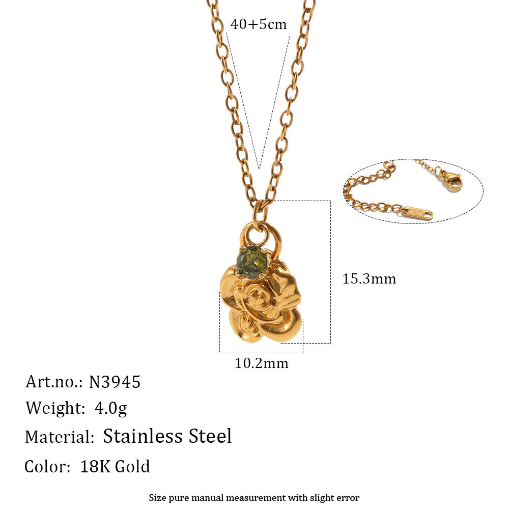 Collar con colgante para mujer, color dorado, de acero inoxidable, resistente al agua, con diseño de flor dulce, para el mes de nacimiento (12 meses). h5 