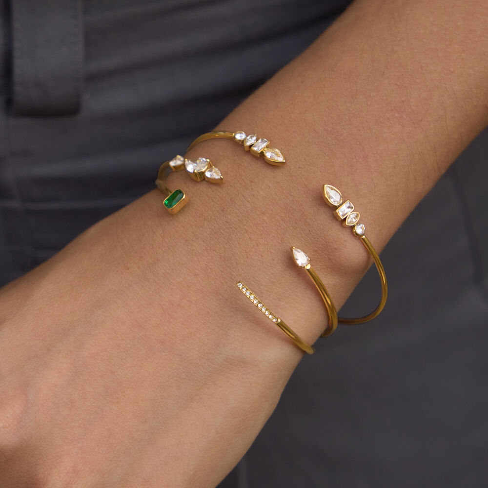 Simple Series Daily Irregular Shape Stainless Steel Waterproof Gold Color Zircon Women's Cuff Bracelets Picture3