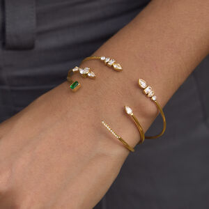 Simple Series Daily Irregular Shape Stainless Steel Waterproof Gold Color Zircon Women's Cuff Bracelets h5 Picture3