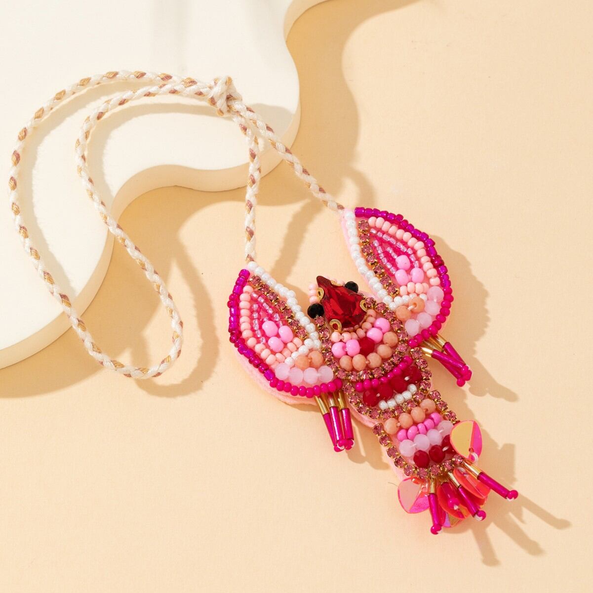 Simple Series Natural Animal Lobster Solid Color Oceanic Style Beads Woven Rope Bag Charms Picture4