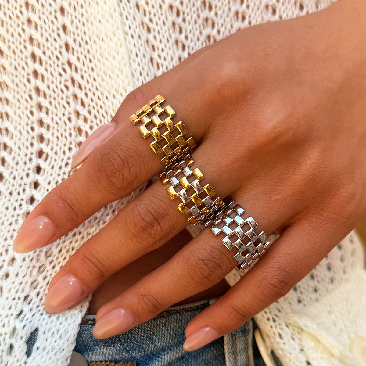 Simple Series Daily Irregular Shape Stainless Steel Waterproof   Gold Color  Women's Statement Rings h5 Picture3