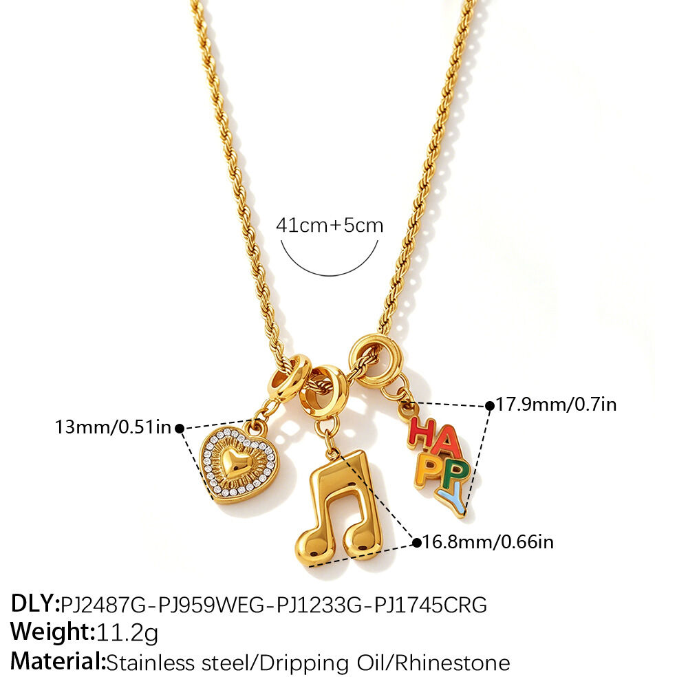 Simple Daily Irregular Shape Fruit Key Clover Stainless Steel Waterproof Gold Color Women's Pendant Necklaces