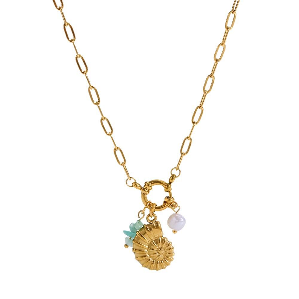 Simple Series Daily Oceanic Style Edelstahl Wasserdicht Goldfarben Zirkon Damen Anhänger Halsketten h5Bild5