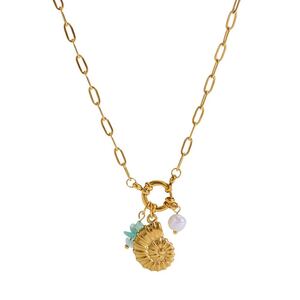 Simple Series Daily Oceanic Style Edelstahl Wasserdicht Goldfarben Zirkon Damen Anhänger Halsketten h5 Bild5
