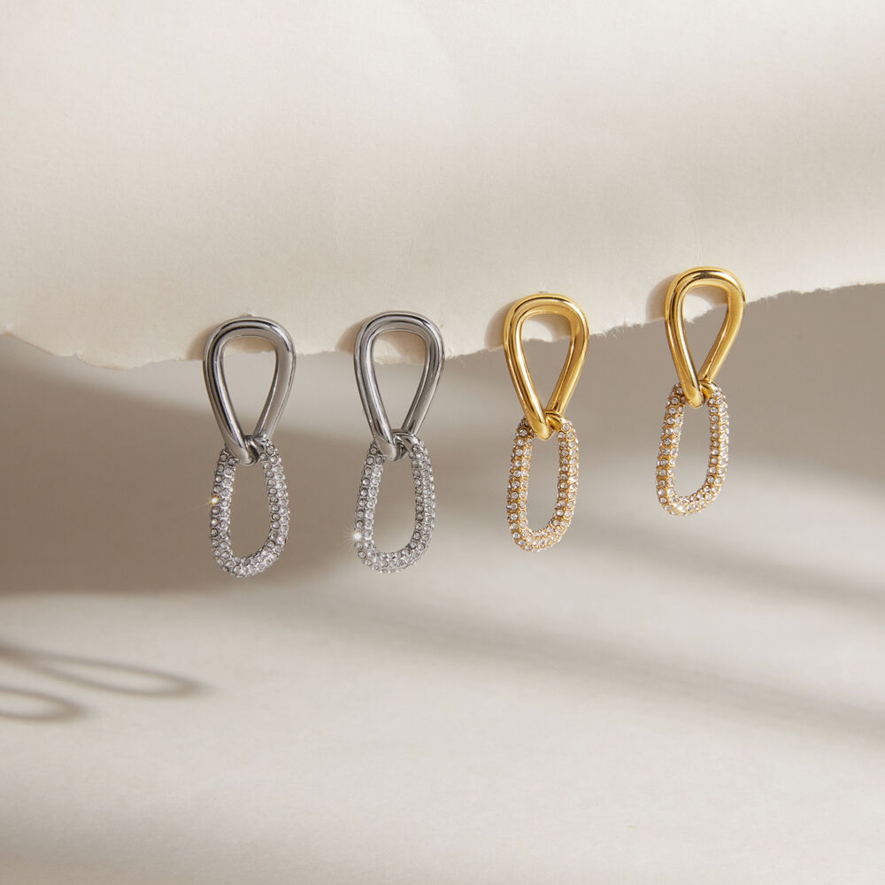 Luxurious Daily Irregular Shape Patchwork Stainless Steel Waterproof Gold Color Zircon Women's Drop Earrings Picture2