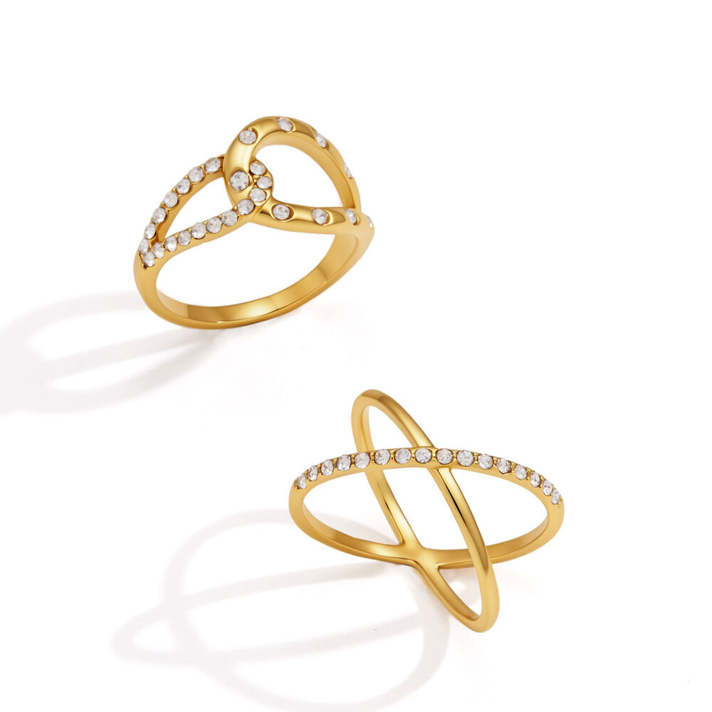 Eenvoudige, waterdichte, goudkleurige statementringen met strass-steentjes uit de Simple Series Lines-serie. Afbeelding5