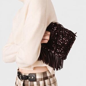 Evening Style Tassel Sequin Solid Color Tassel Premium Quality Pu Women's Square Bag h5 Picture2