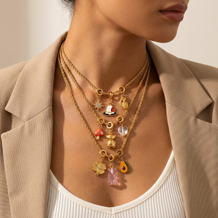 Simple  Daily Irregular Shape Fruit Key Clover Stainless Steel Waterproof   Gold Color   Women's Pendant Necklaces