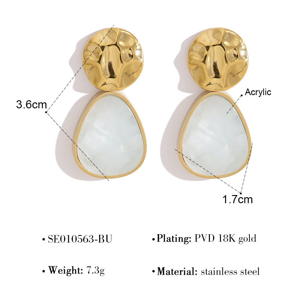 Orecchini a perno da donna in acciaio inossidabile color oro con motivo a goccia martellata in stile retrò, impermeabili. 