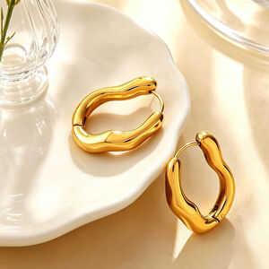 Simple Series Daily Irregular Shape Stainless Steel Waterproof Gold Color Women's Hoop Earrings h5 Picture3
