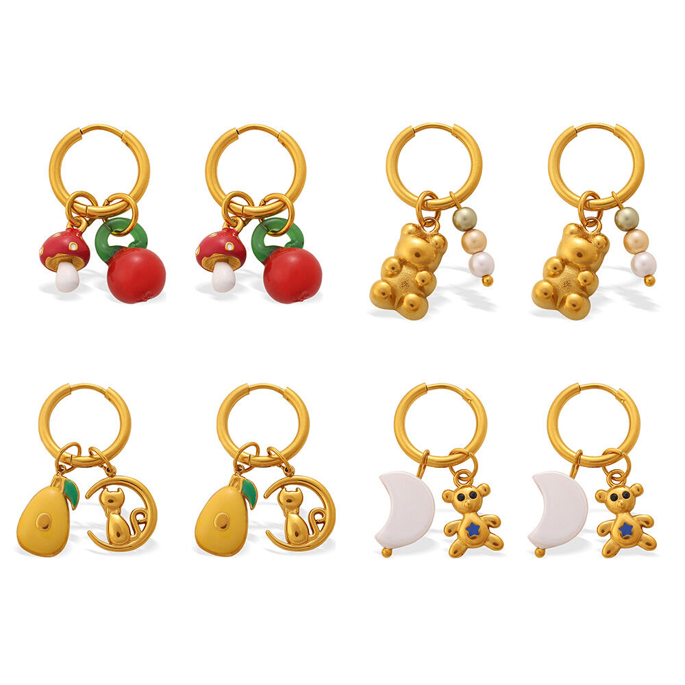 Simple Daily Flower Animal Stainless Steel Waterproof Gold Color Women's Drop Earrings h5Picture5