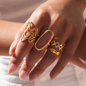 Simple Series Daily Irregular Shape Stainless Steel Waterproof Gold Color Statement Ring h5 Picture2