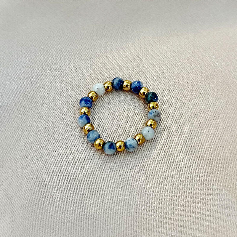 Beads Natural Stones Stainless Steel Waterproof Gold Color Beaded Rings h5 