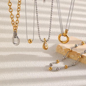 Cadena Sencilla Diy, Colores Dorado Y Plateado Combinados, Acero Inoxidable, Resistente Al Agua, Collares De Cuentas Dorados Para Mujer. h5 Imagen3