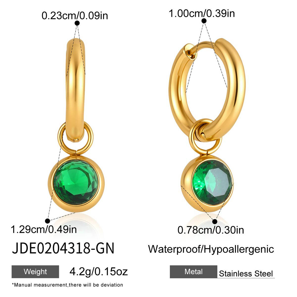 Pendientes colgantes de acero inoxidable impermeables color oro con circonitas para mujer. 