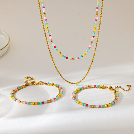 Natural Stones Beads Stainless Steel Waterproof Women's Jewelry Sets