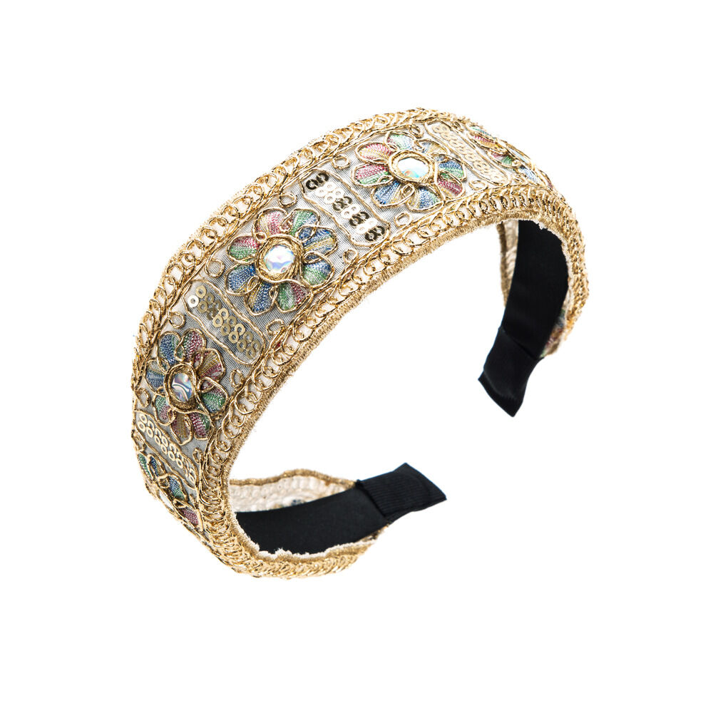 Ethnic Series Bohemian Flower Solid Color Beads Gradient Color Fabric Hair Bands
