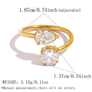 Simple Series Daily Irregular Shape Stainless Steel Waterproof Gold Color Zircon Gemstone Ring h5