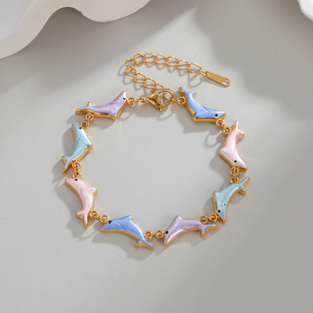 Vacation Oceanic Style Enamel Fish Stainless Steel Waterproof Women's Chain Bracelets h5Picture3