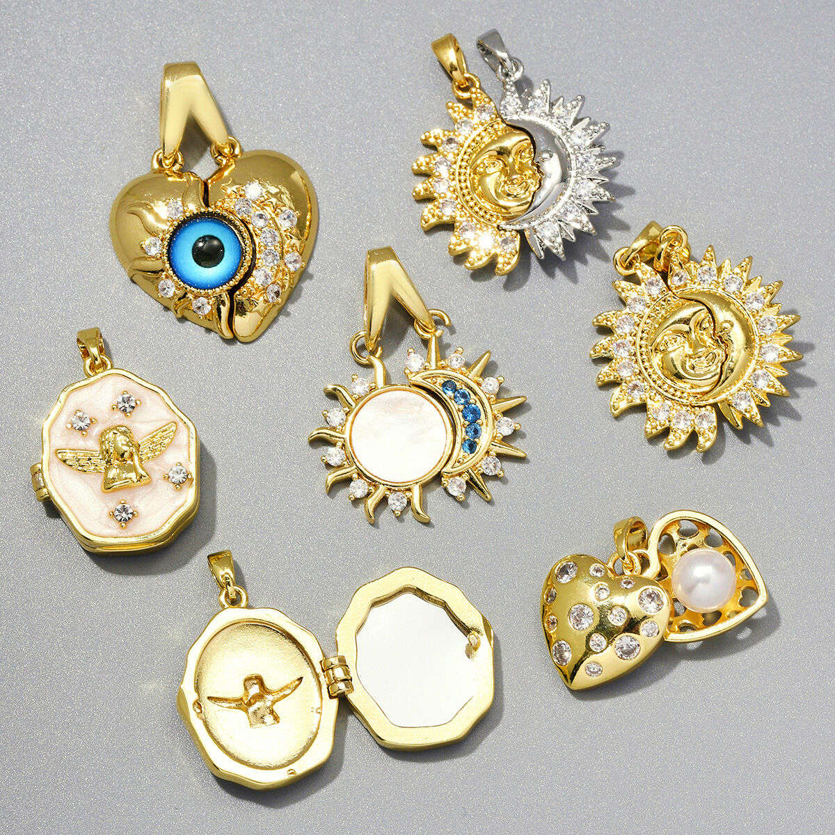 Classic Series Diy Heart Sun Moon Copper   Gold Color  Zircon Women's Pendants 2