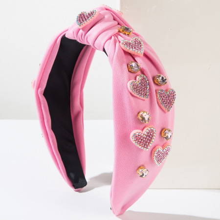 Romantic Series Sweet Letter Heart Solid Color Beads Fabric Rhinestone Hair Bands 2
