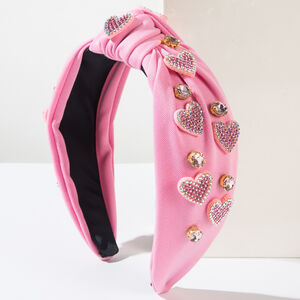 Romantic Series Sweet Letter Heart Solid Color Beads Fabric Rhinestone Hair Bands h5 Picture2