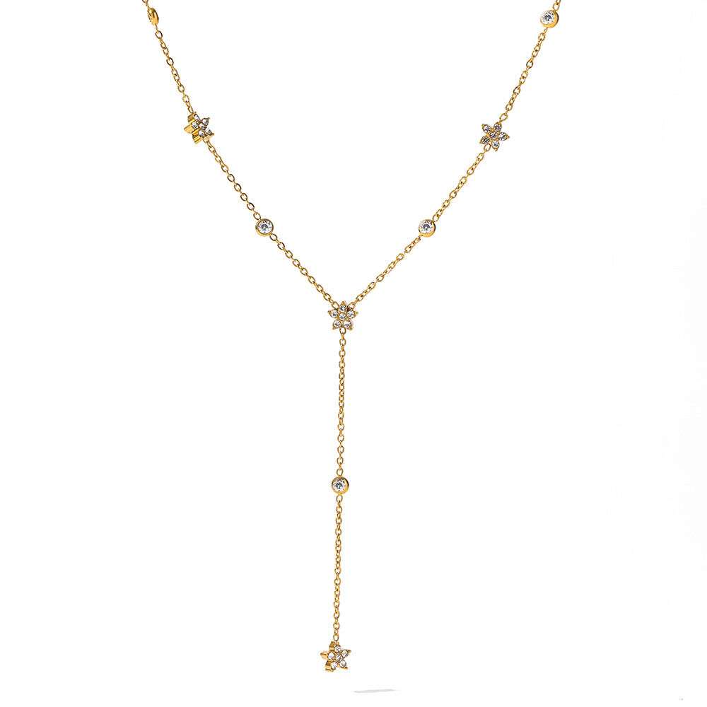 Collares de cadena para mujer de acero inoxidable con circonitas, diseño geométrico sencillo y lujoso, resistentes al agua y color dorado. h5 Imagen4